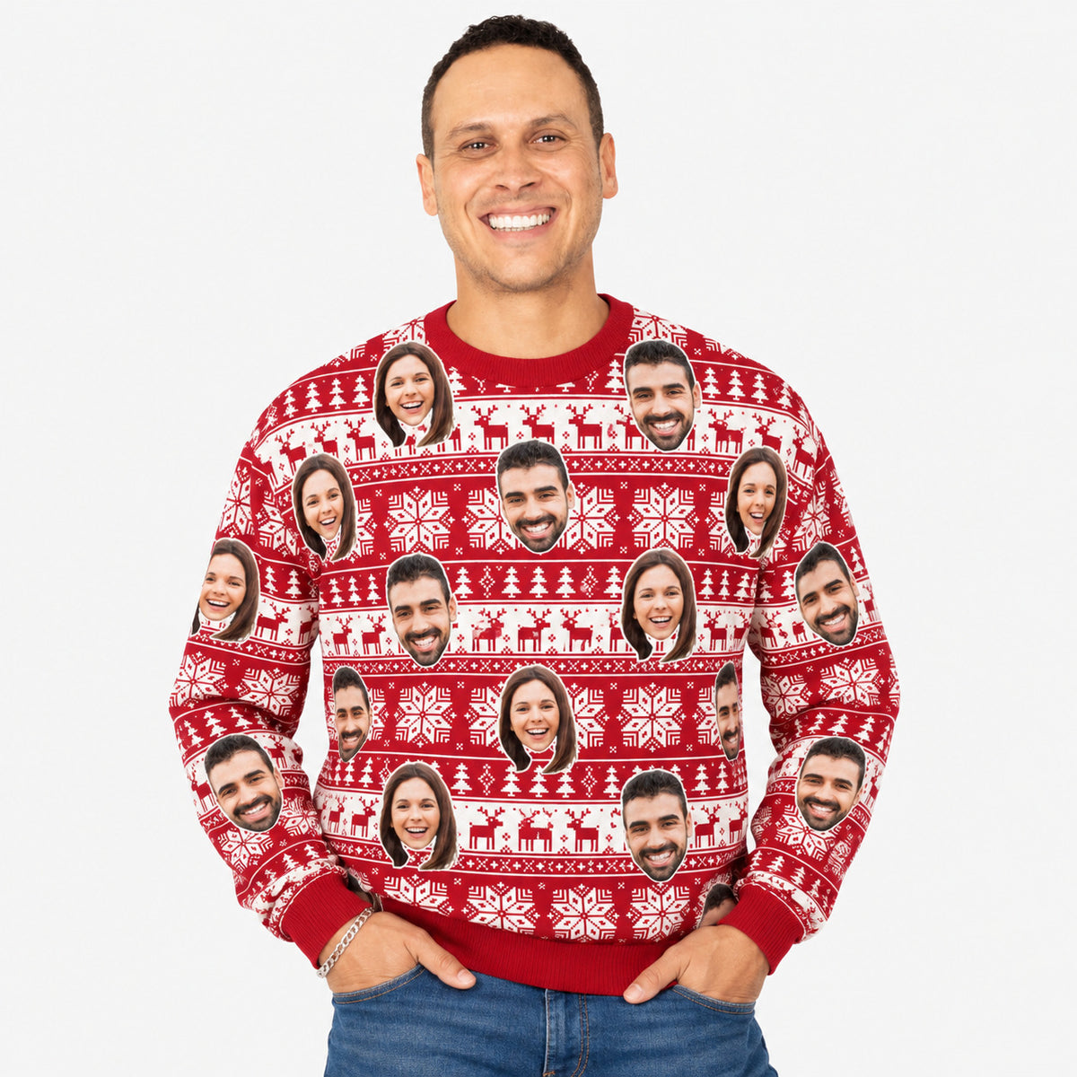 Your Face Nordic Red Personalised Christmas Jumper