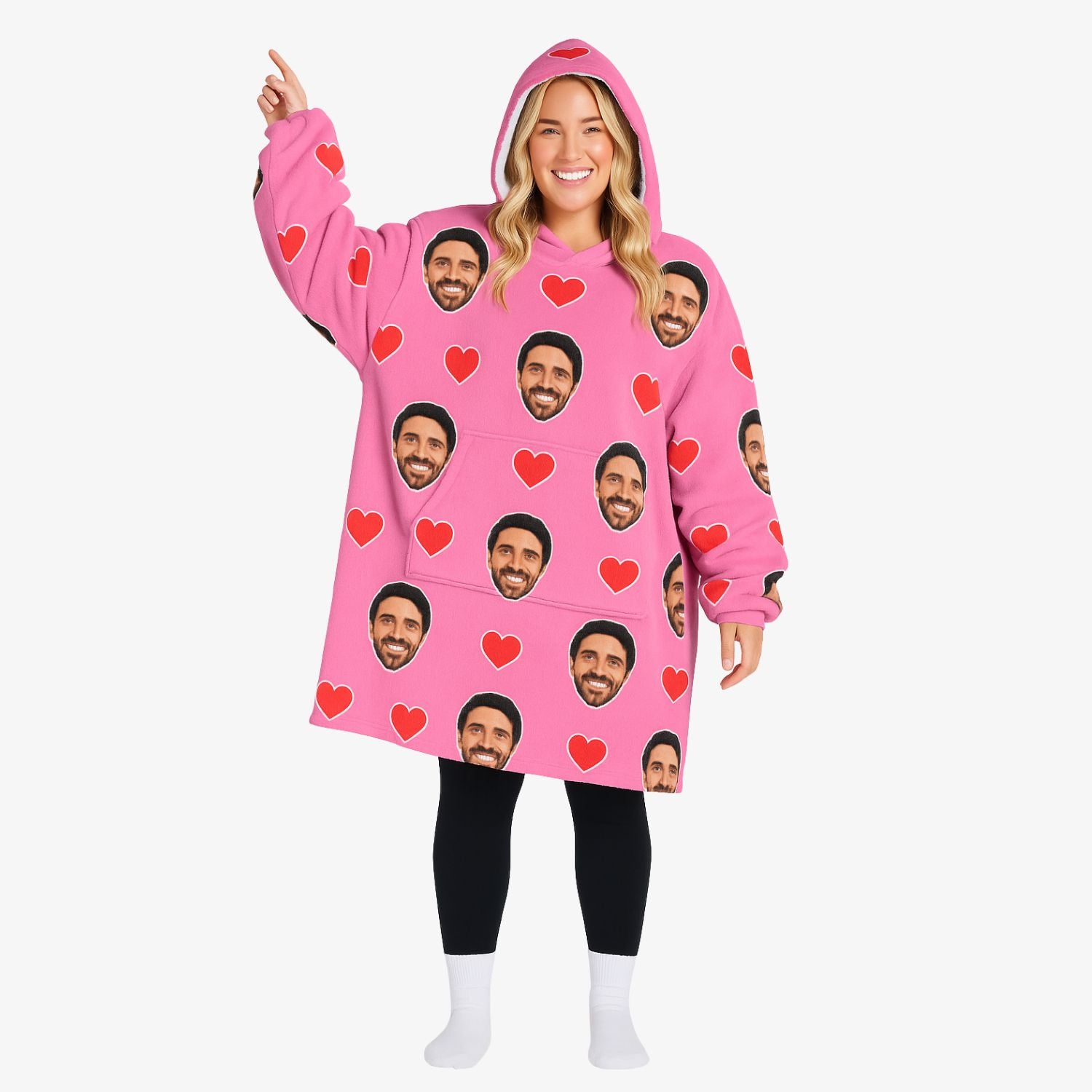 Love Hearts Personalised Face Blanket Hoodie