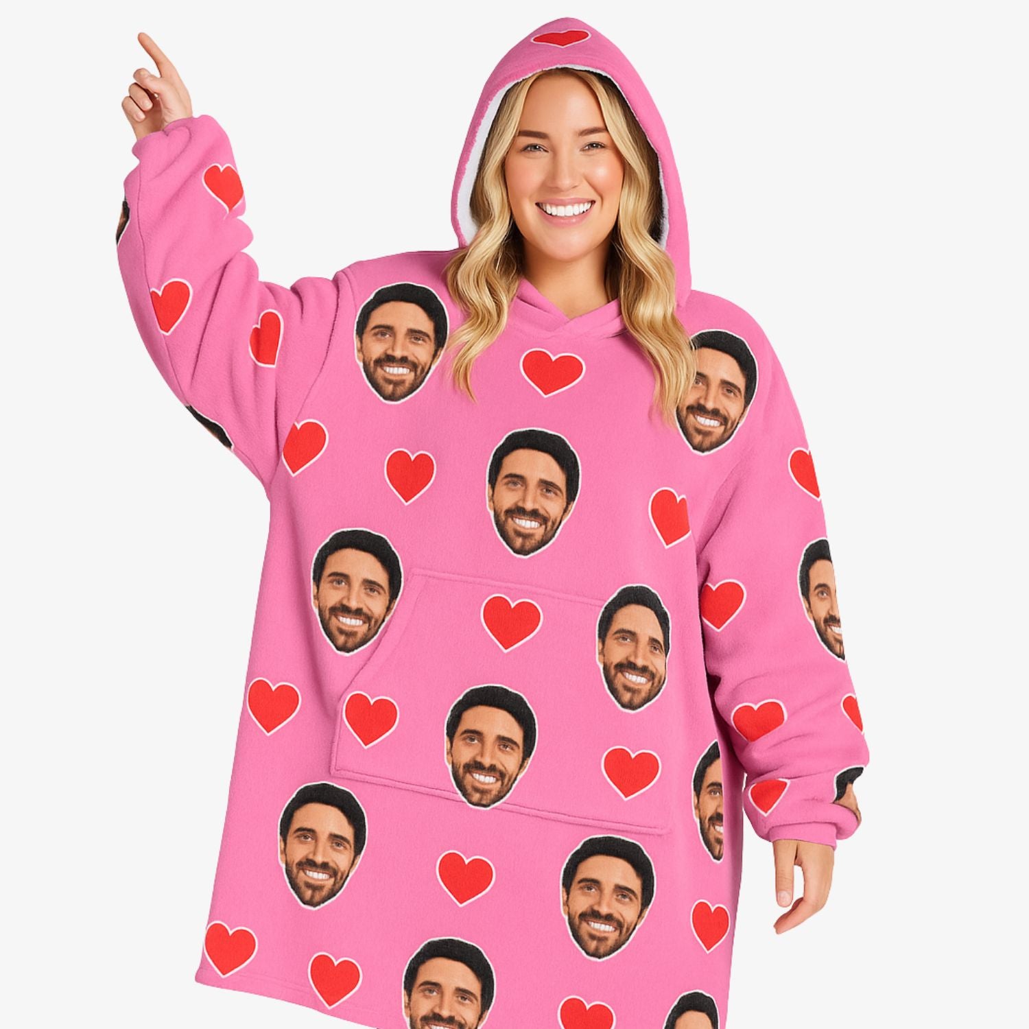 Love Hearts Personalised Face Blanket Hoodie