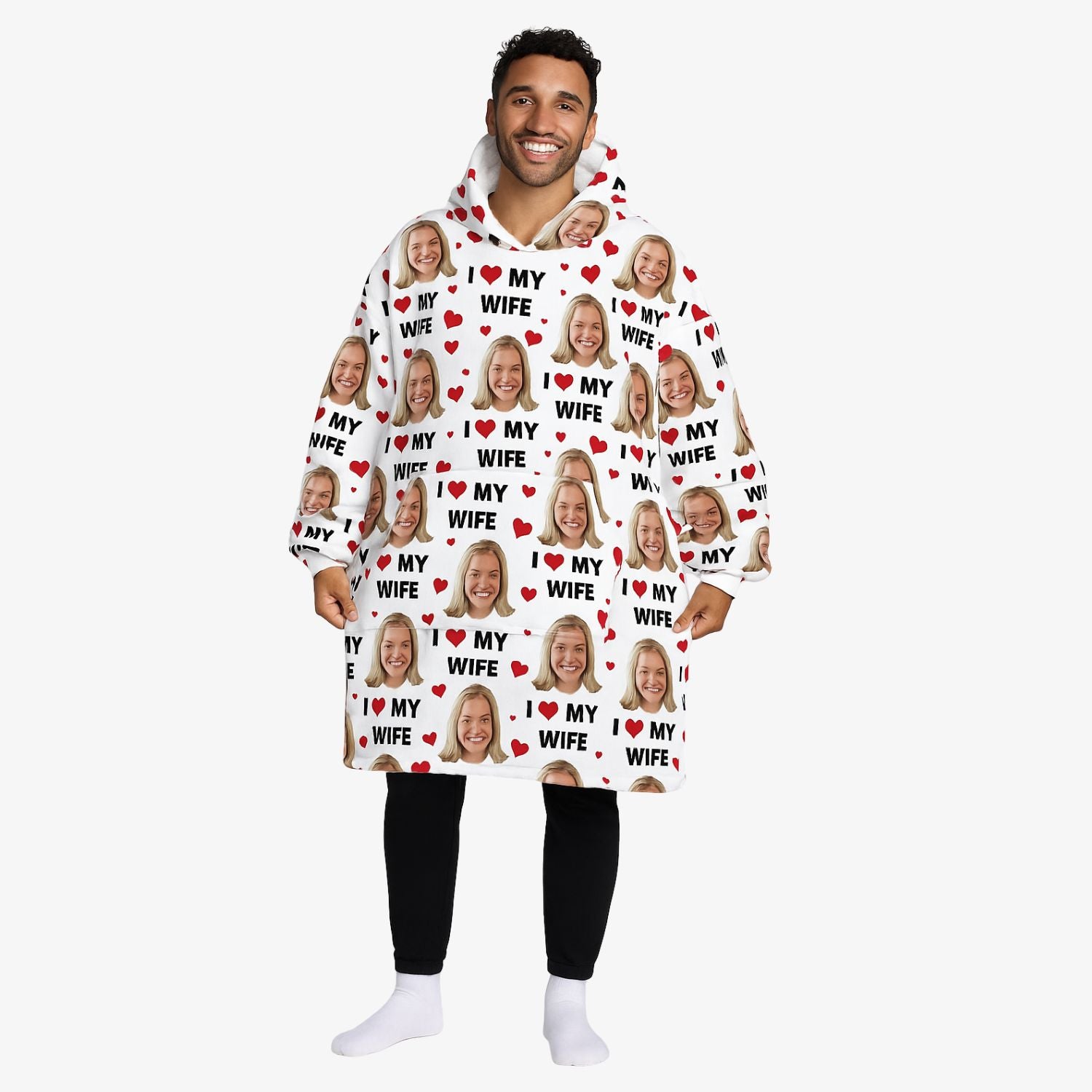 I Love My Wife Hoodie Blanket