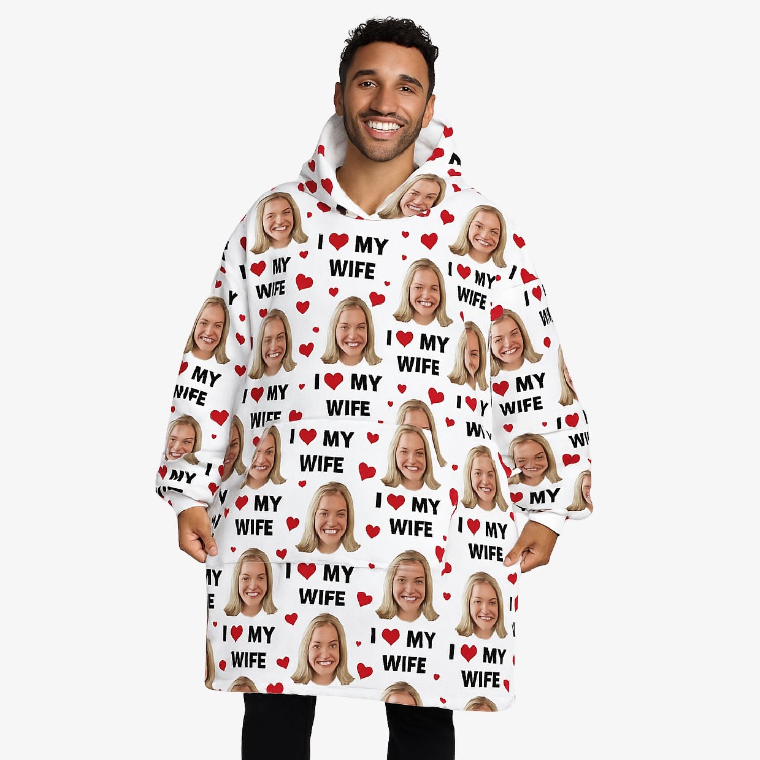I Love My Wife Hoodie Blanket