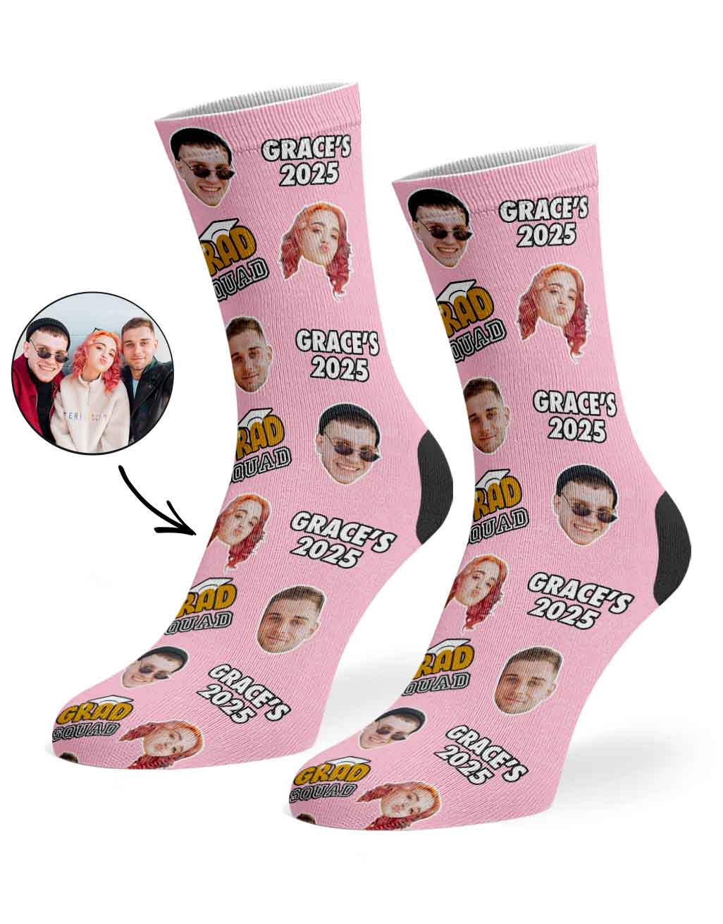 Personalised Grad Squad Socks With Your Name & Faces