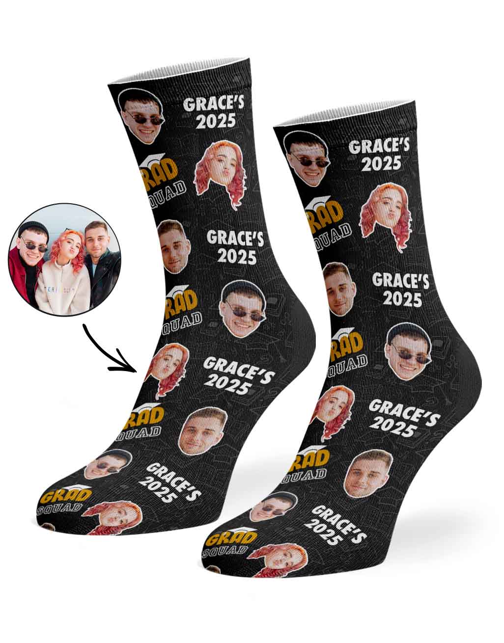 Personalised Grad Squad Socks With Your Name & Faces