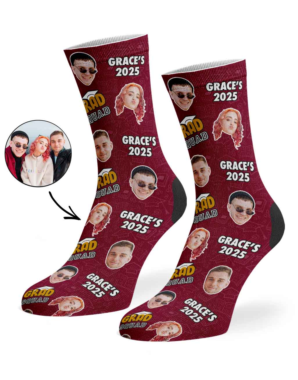 Personalised Grad Squad Socks With Your Name & Faces