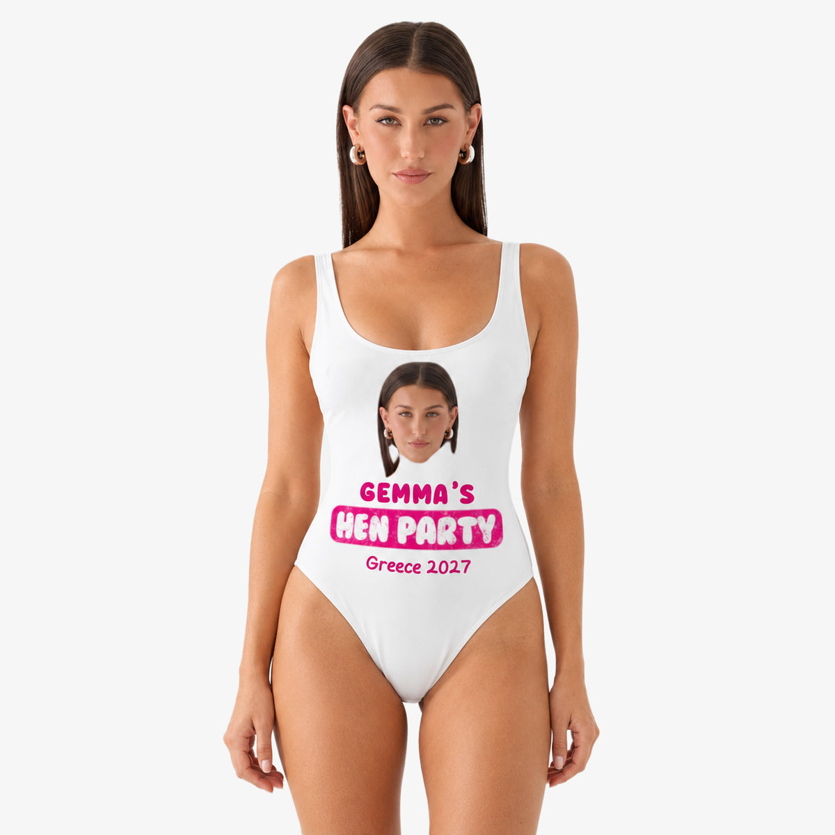 Bride's Hen Party Swimsuit Personalised With Name and Face