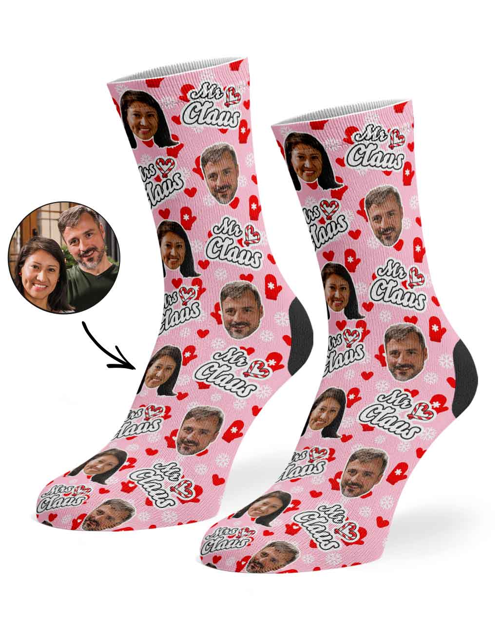 Mr & Mrs Claus Personalised Face Socks