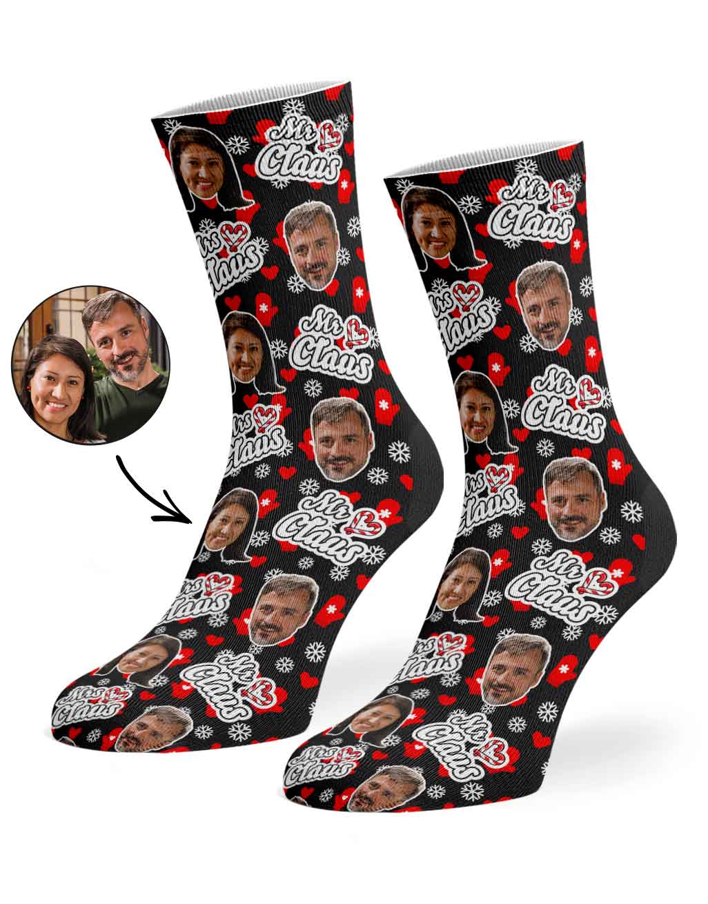 Mr & Mrs Claus Personalised Face Socks