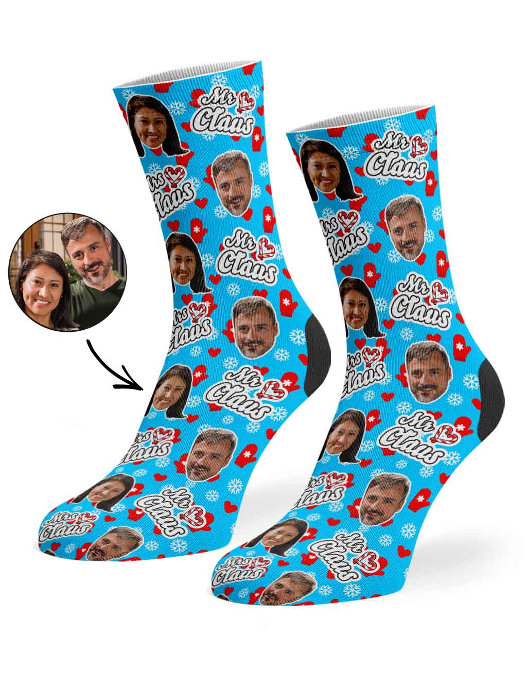Mr & Mrs Claus Personalised Face Socks