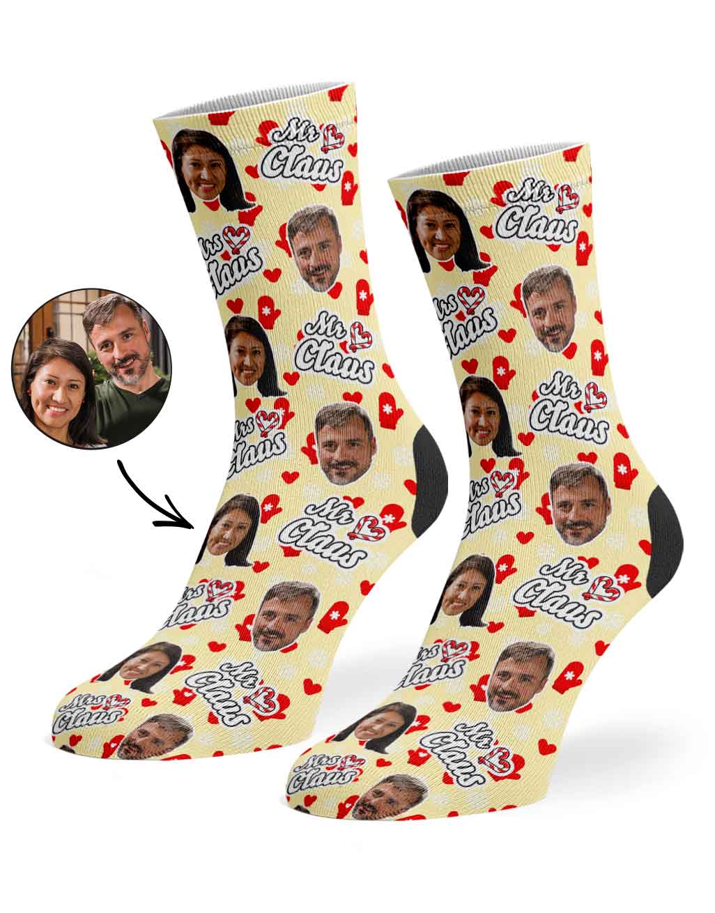 Mr & Mrs Claus Personalised Face Socks