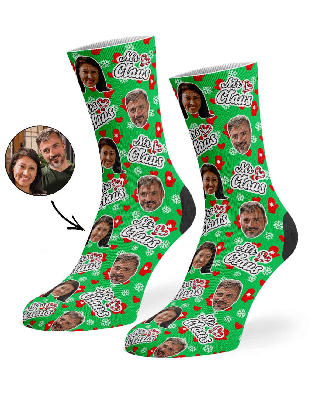 Mr & Mrs Claus Personalised Face Socks
