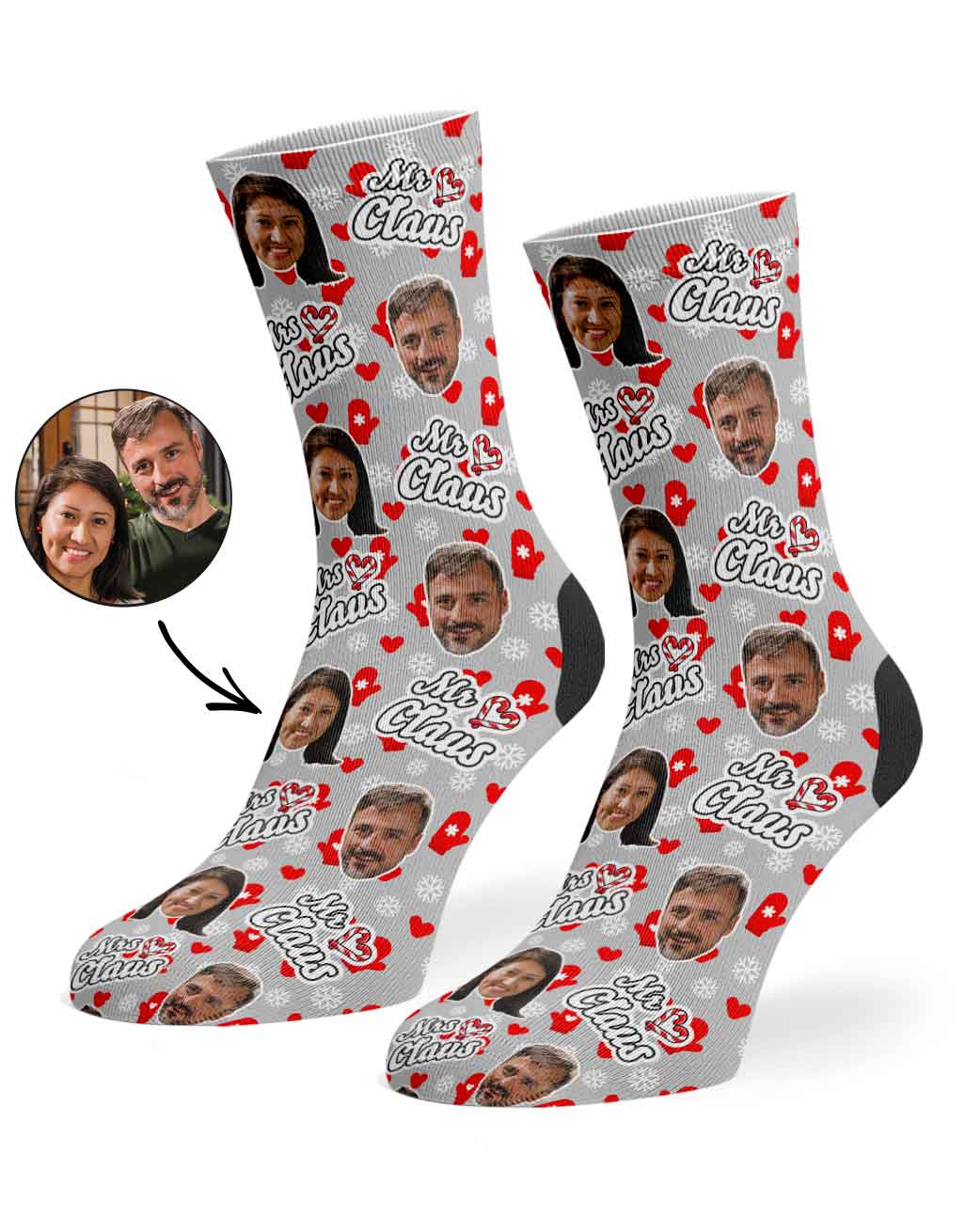 Mr & Mrs Claus Personalised Face Socks