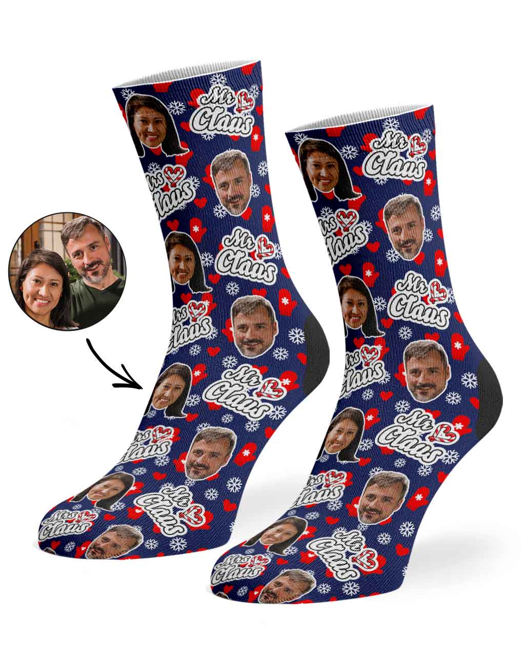 Mr & Mrs Claus Personalised Face Socks