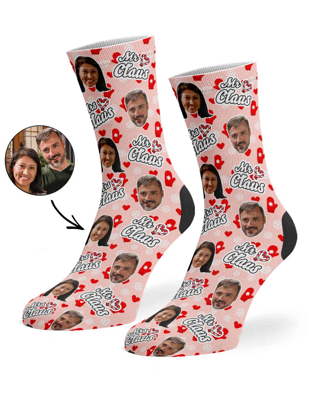 Mr & Mrs Claus Personalised Face Socks