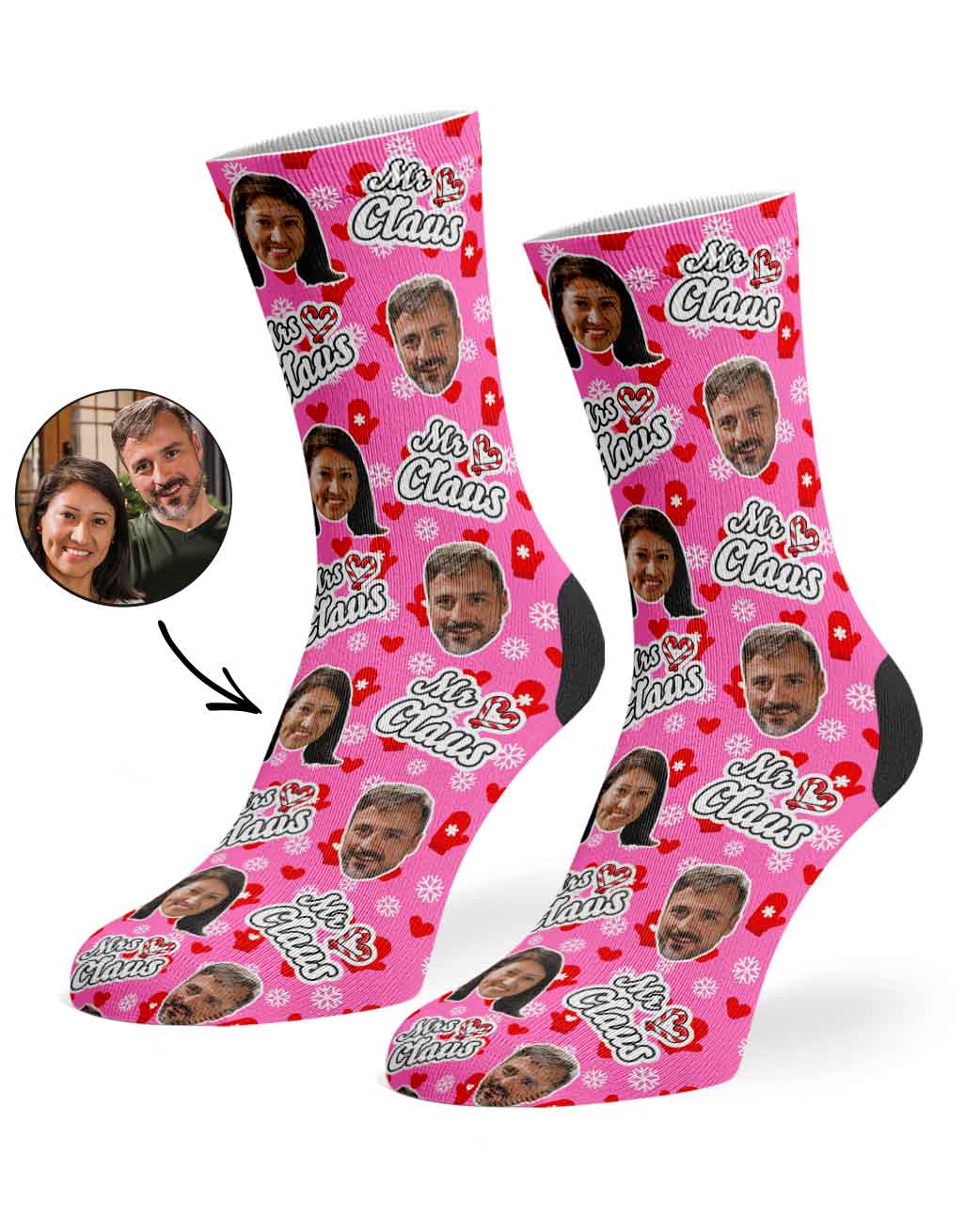 Mr & Mrs Claus Personalised Face Socks
