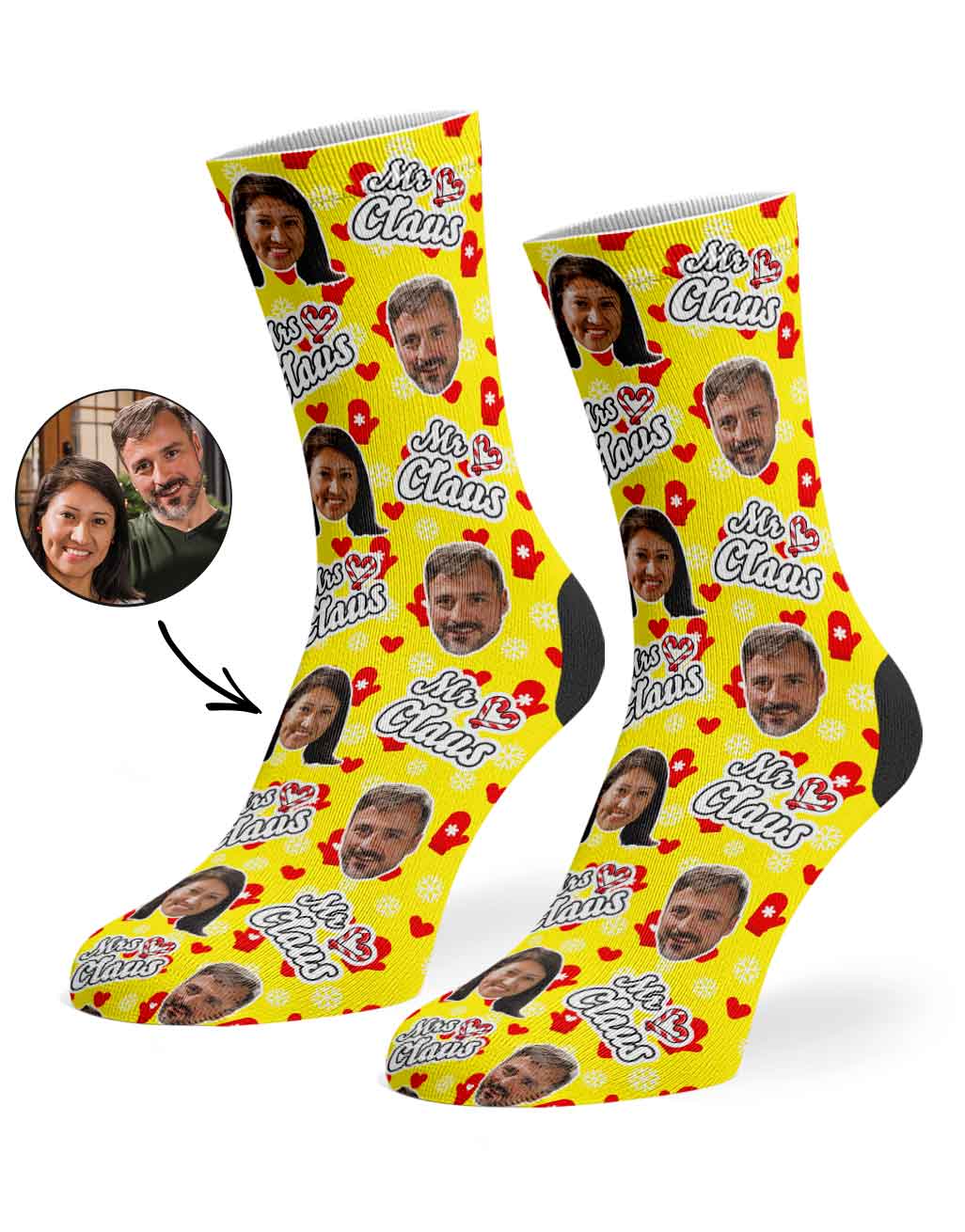 Mr & Mrs Claus Personalised Face Socks
