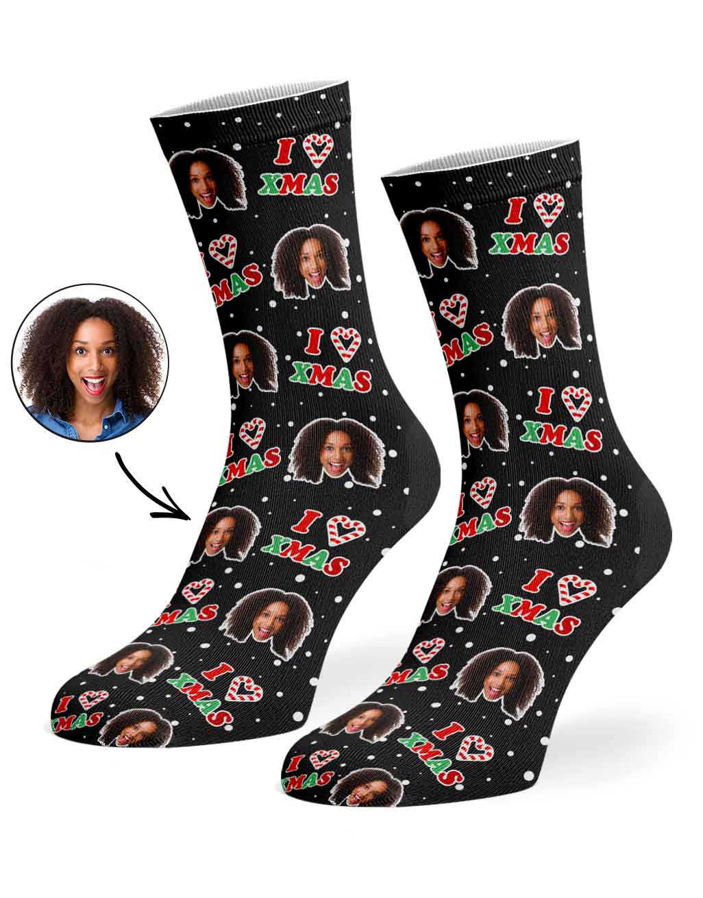 I Heart Xmas Candy Cane Socks
