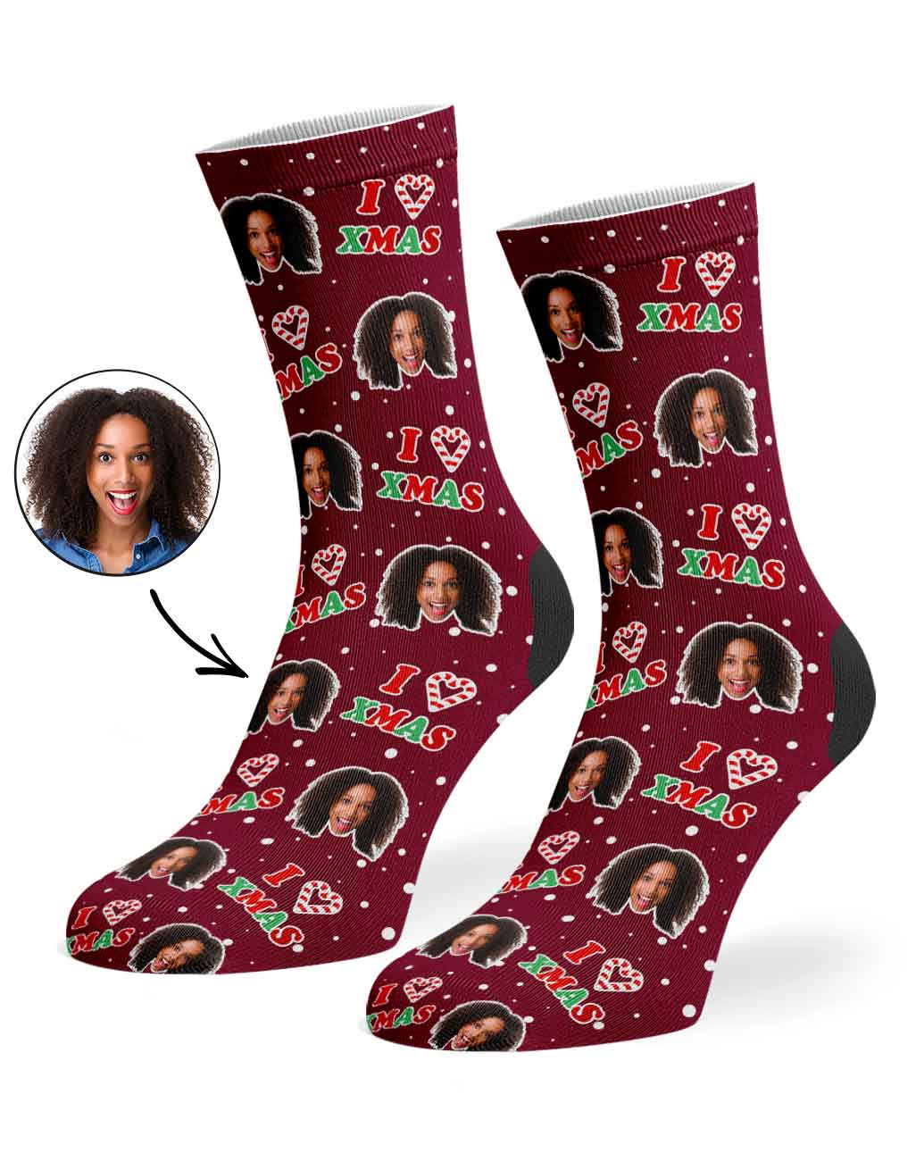 I Heart Xmas Candy Cane Socks