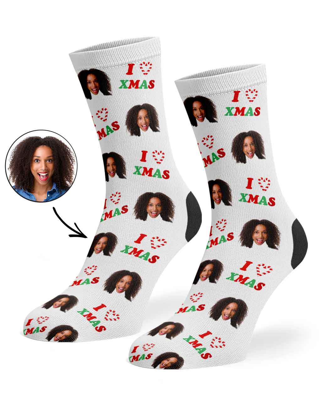 I Heart Xmas Candy Cane Socks