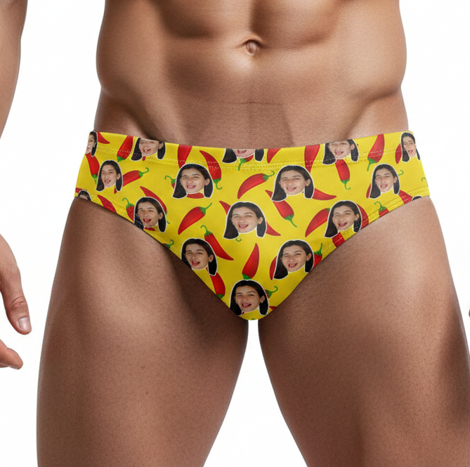 Chillies Pattern Personalised Face Swim Trunks