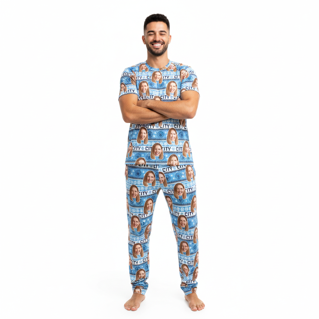 Christmas Man City Men's Personalised Pyjamas - Trouser Set