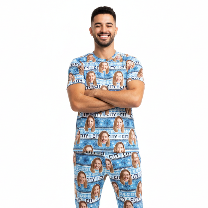 Christmas Man City Men's Personalised Pyjamas - Trouser Set