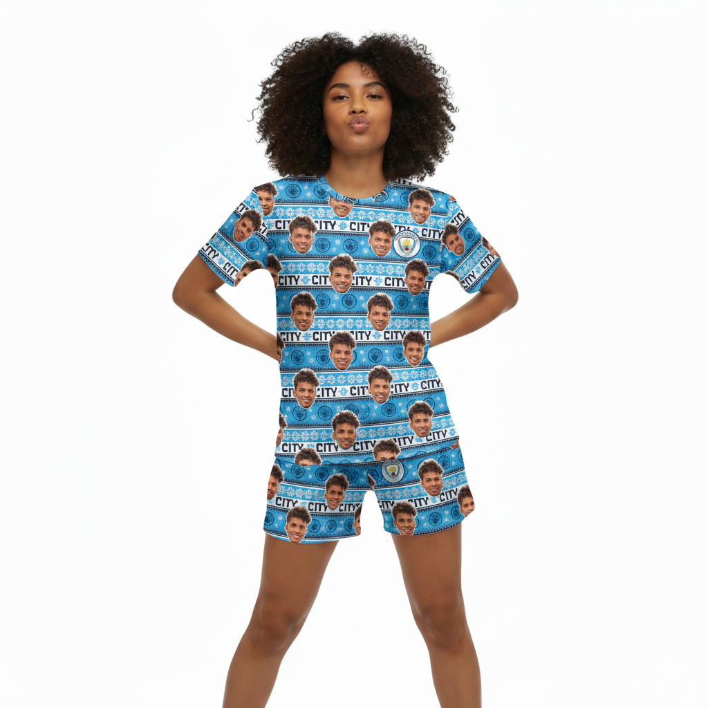 Christmas Man City Women's Personalised PJs - Shorts Set