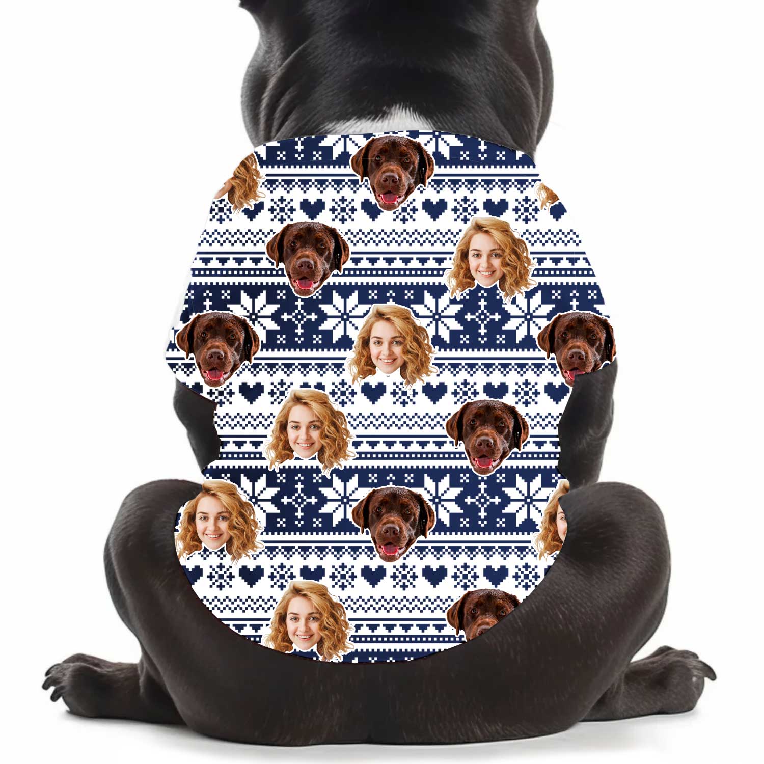 Puppy Face Christmas Snowflakes & Hearts Personalised Dog T Shirt