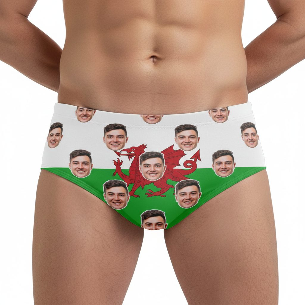 Face Pattern Wales Flag Swim Trunks