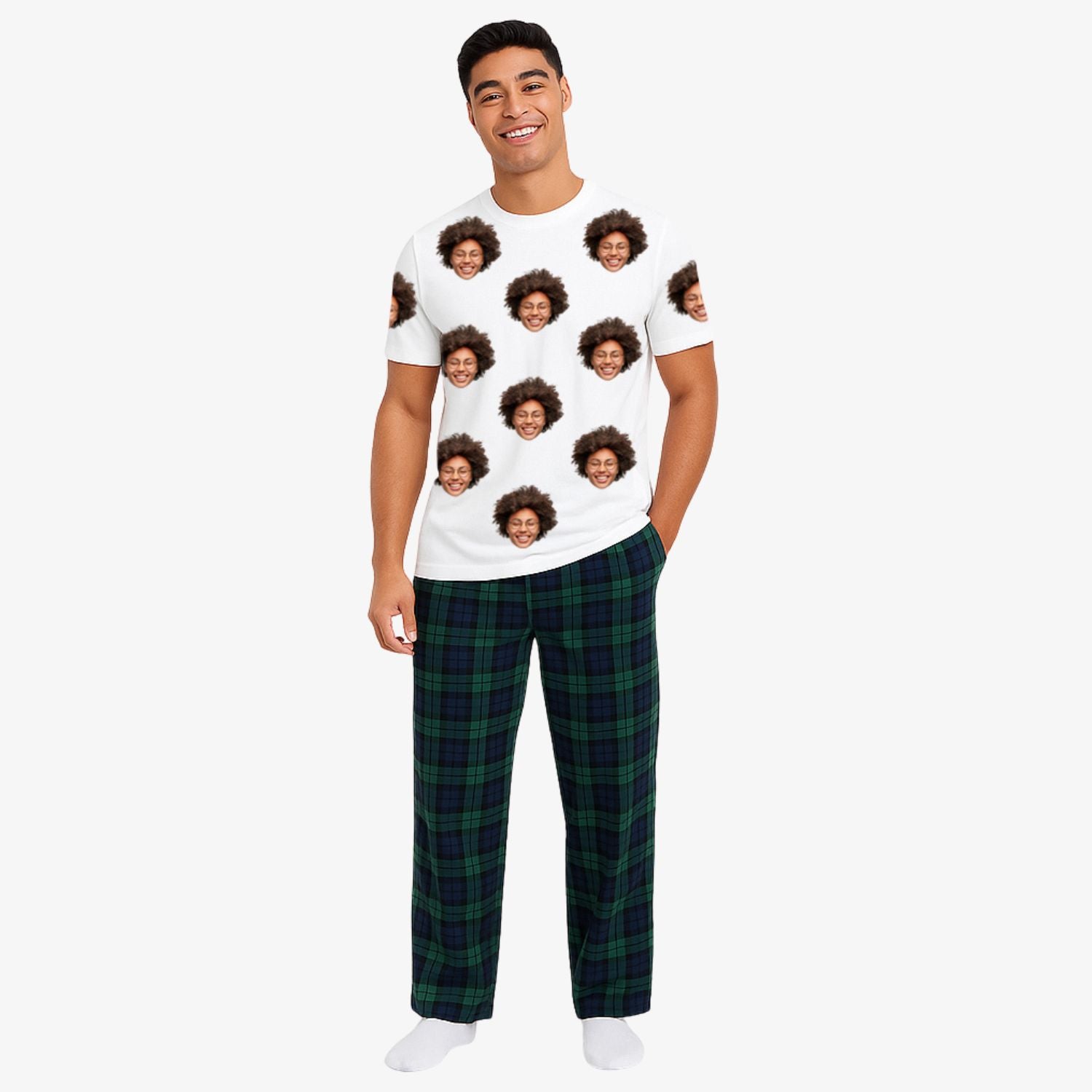 Men's Face Pyjamas - Green Navy Trouser Set