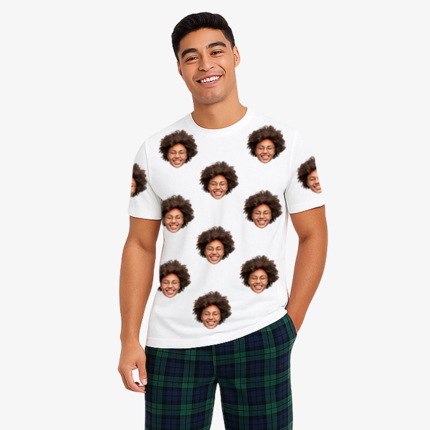 Men's Face Pyjamas - Green/Navy Trouser Set