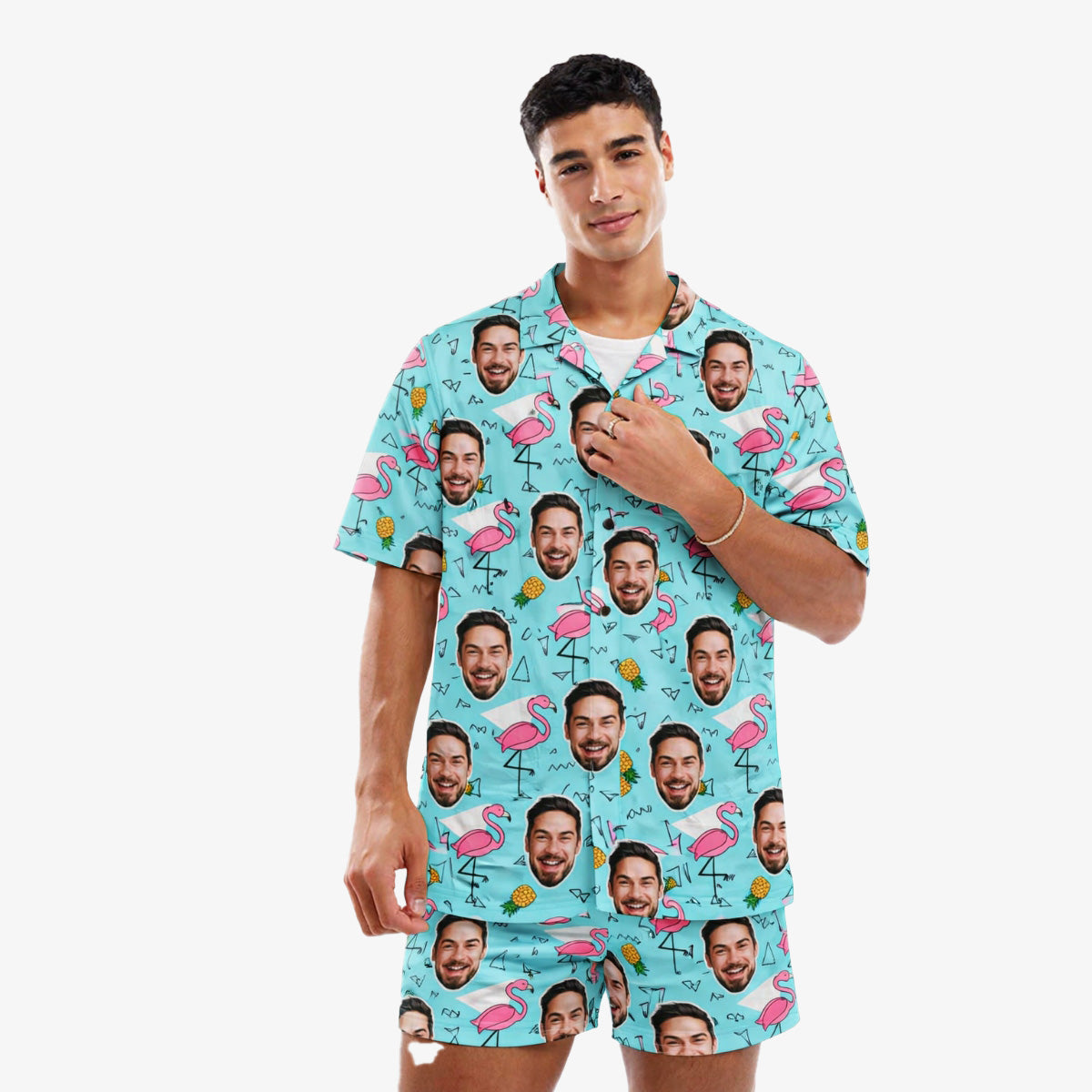 Flamingo Pineapple Personalised Hawaiian Shirt Shorts Set