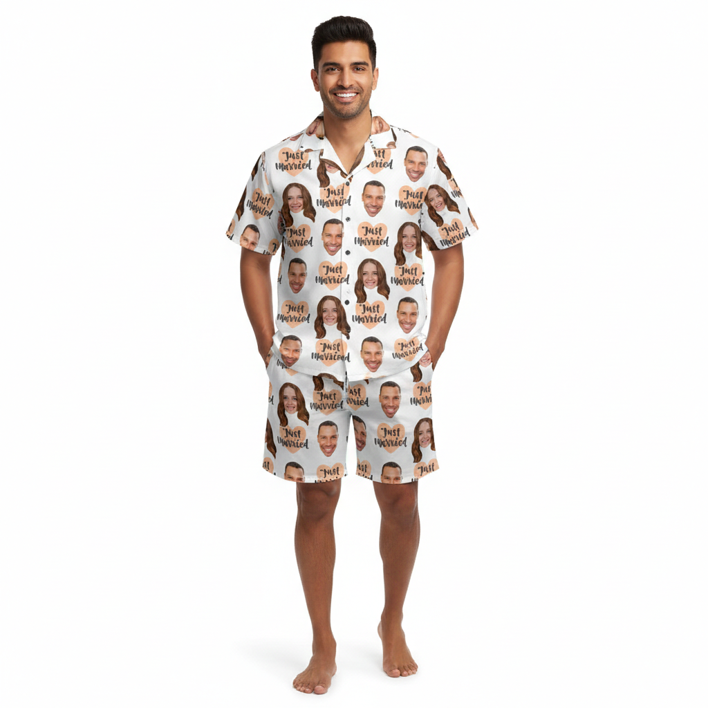 Just Married Personalised Hawaiian Shirt Shorts Set