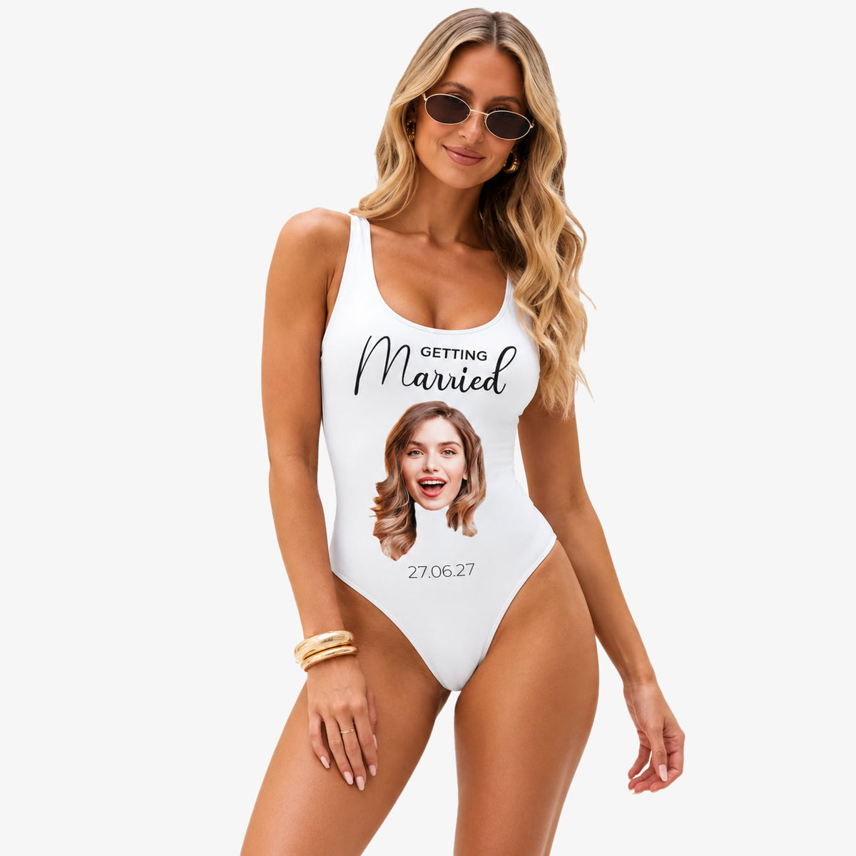 Getting Married Swimsuit Personalised With Face and Date