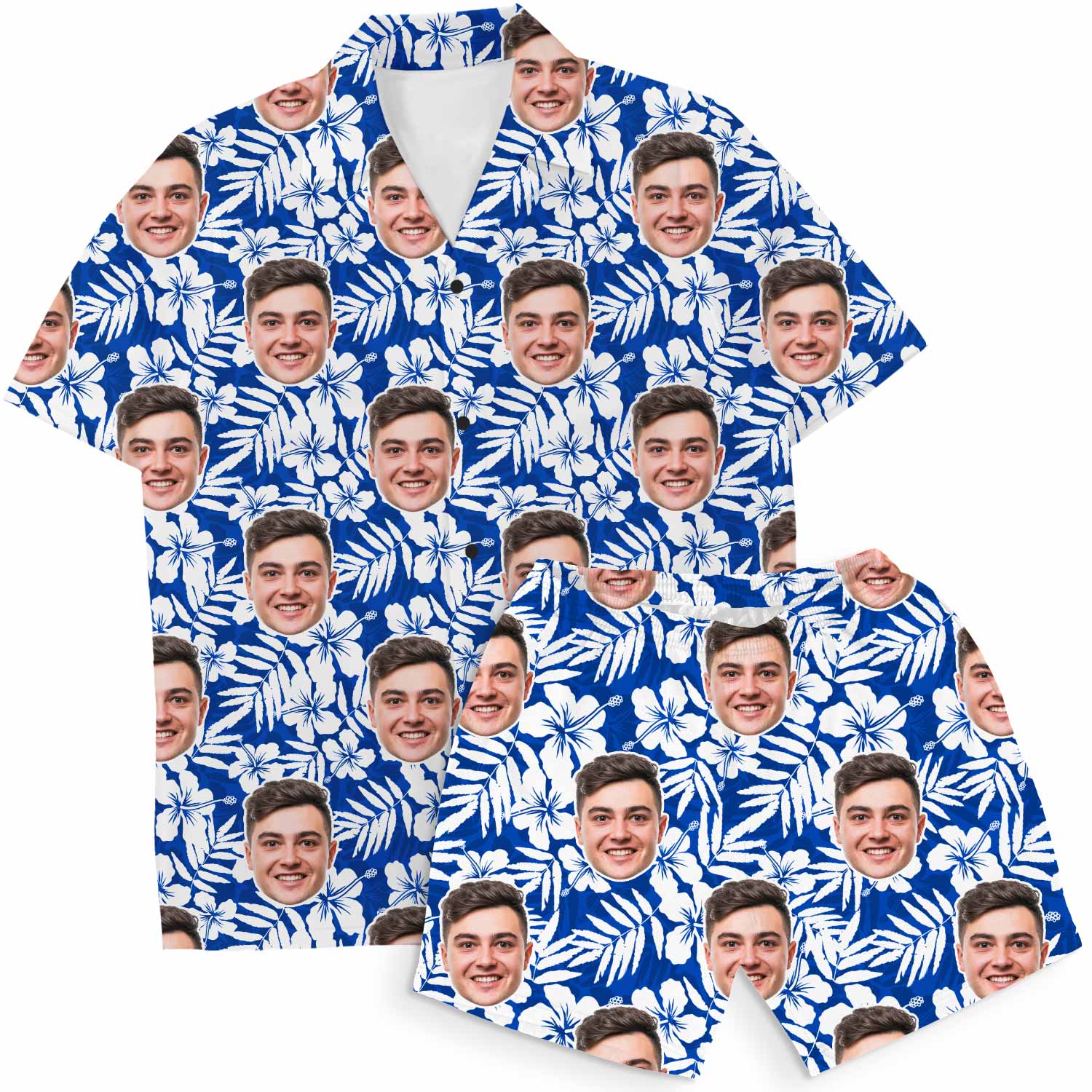 Blue Floral Personalised Hawaiian Shirt Shorts Set