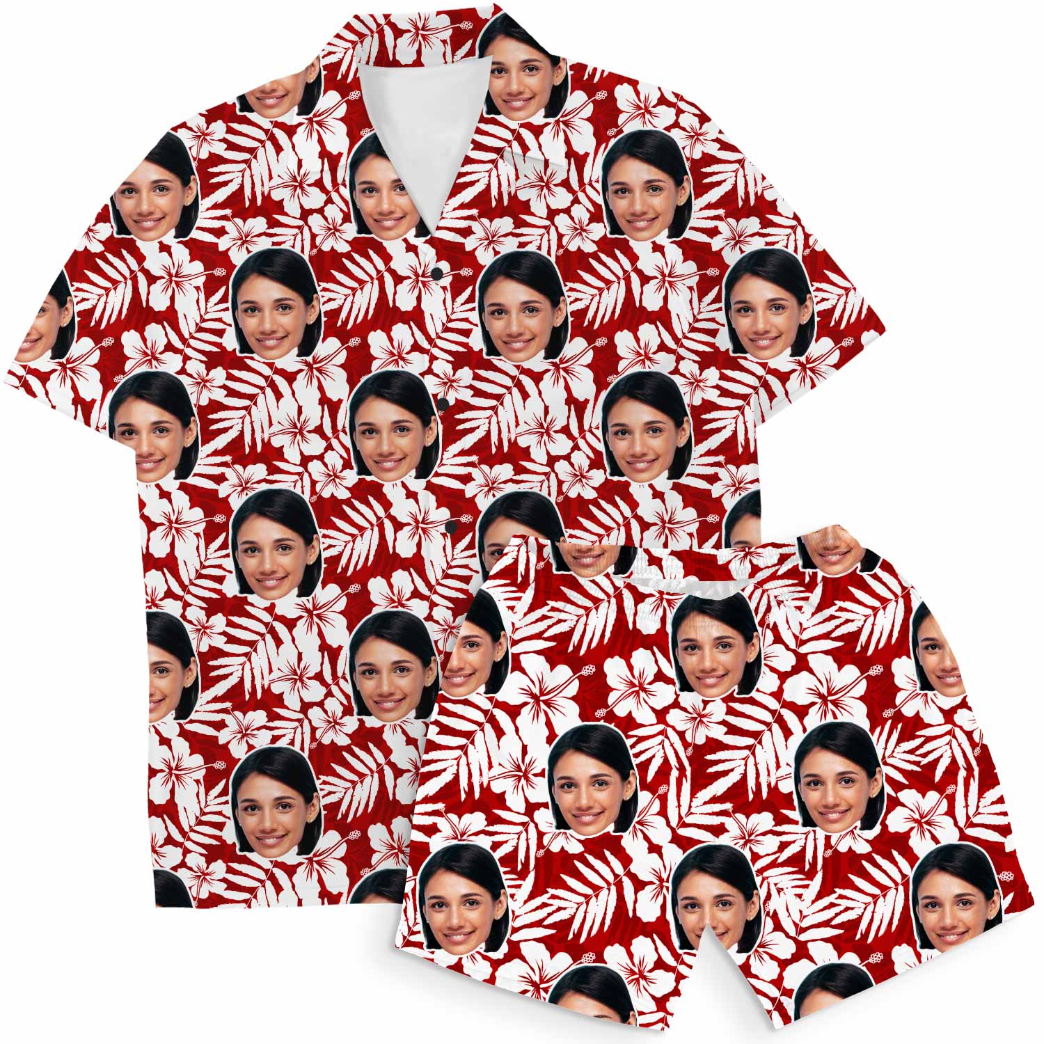 Red Floral Personalised Hawaiian Shirt Shorts Set