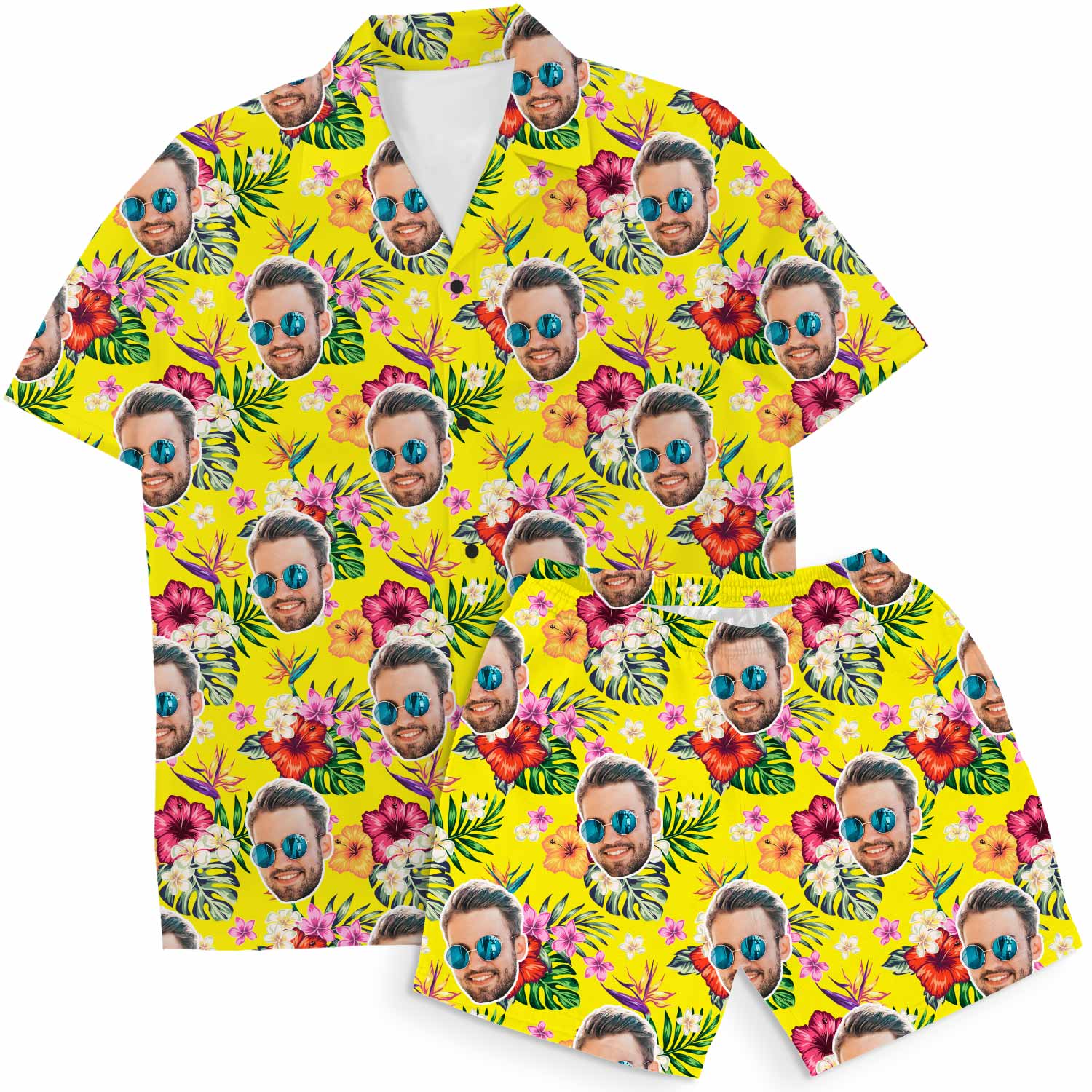 Tropical Yellow Personalised Hawaiian Shirt Shorts Set