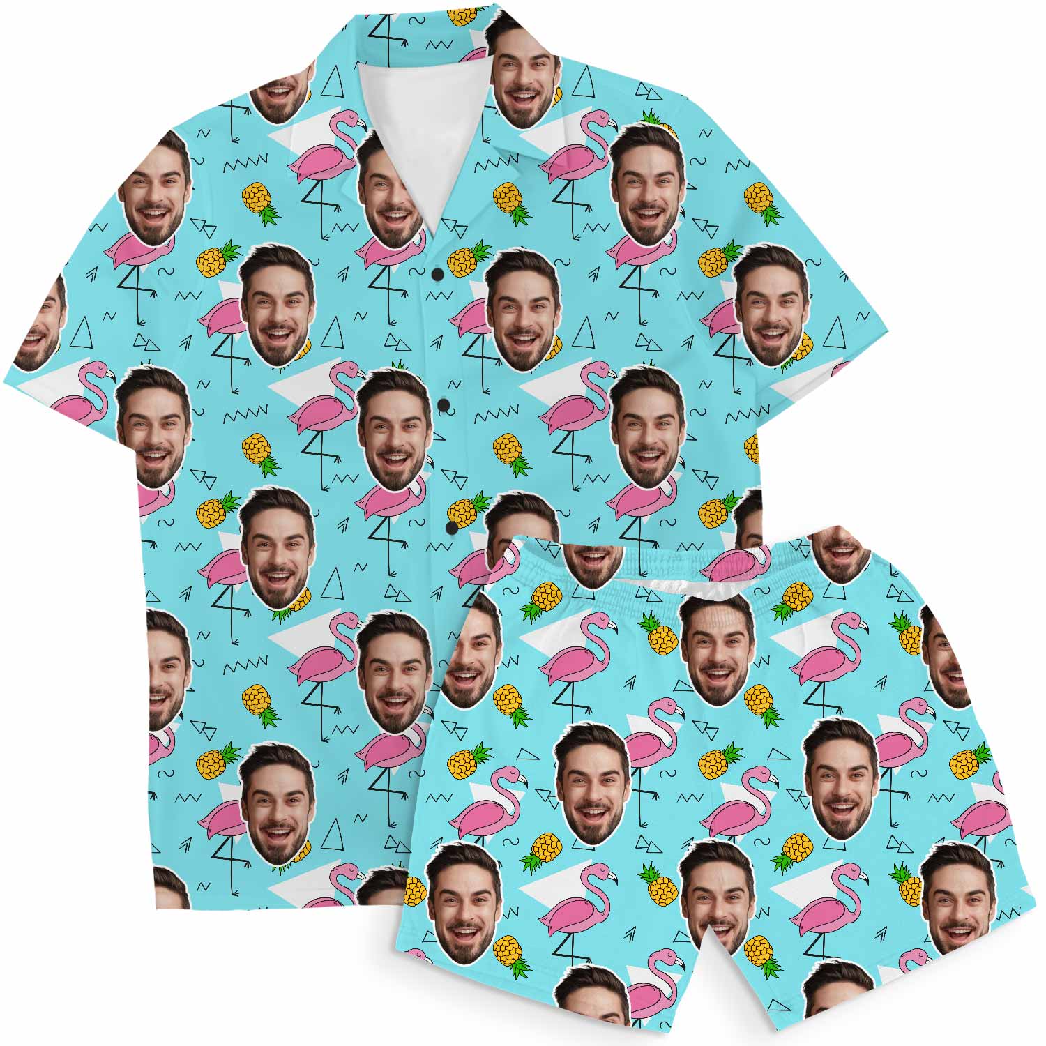Flamingo Pineapple Personalised Hawaiian Shirt Shorts Set
