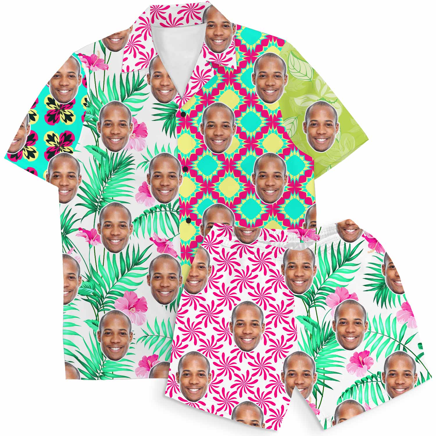 Funky Mismatch Print Personalised Hawaiian Shirt Shorts Set