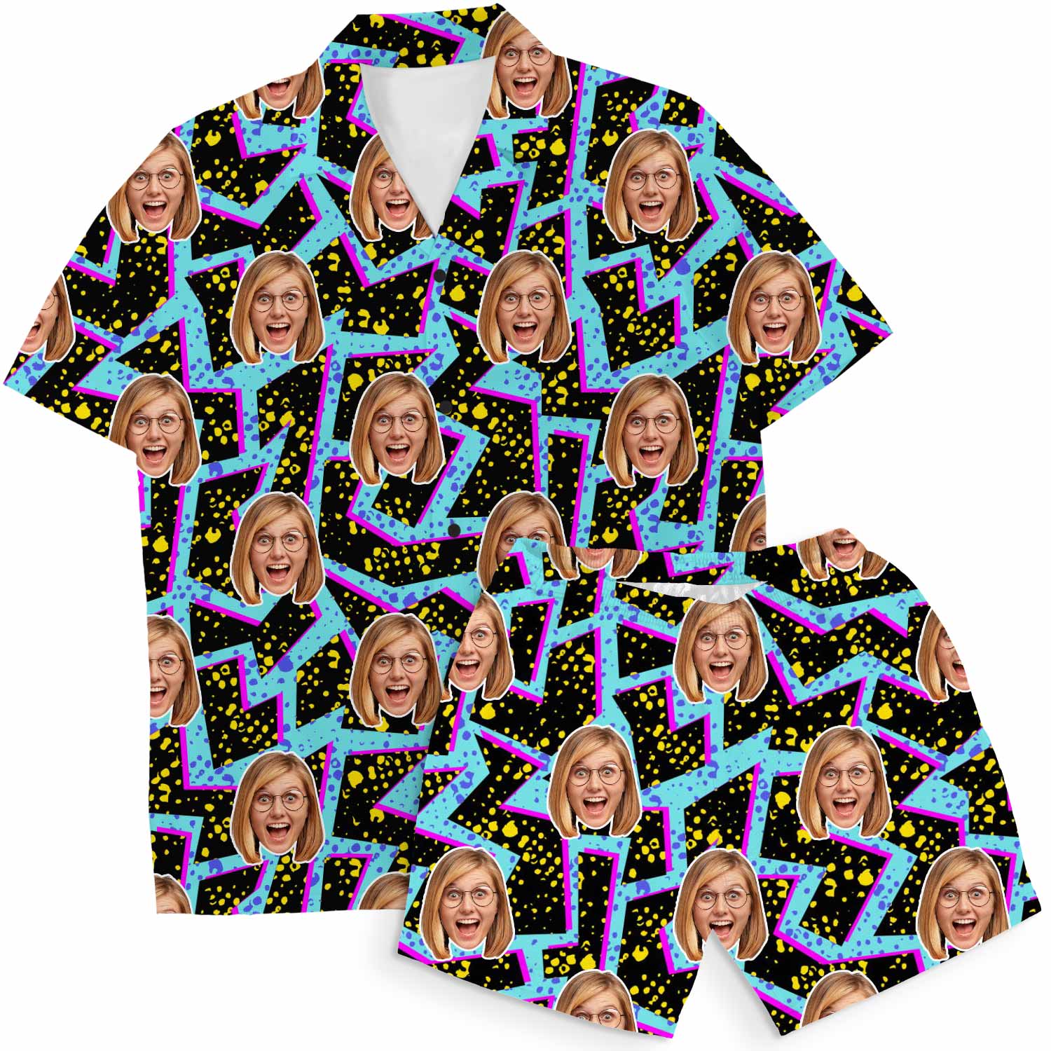 ZigZag Retro Personalised Hawaiian Shirt Shorts Set