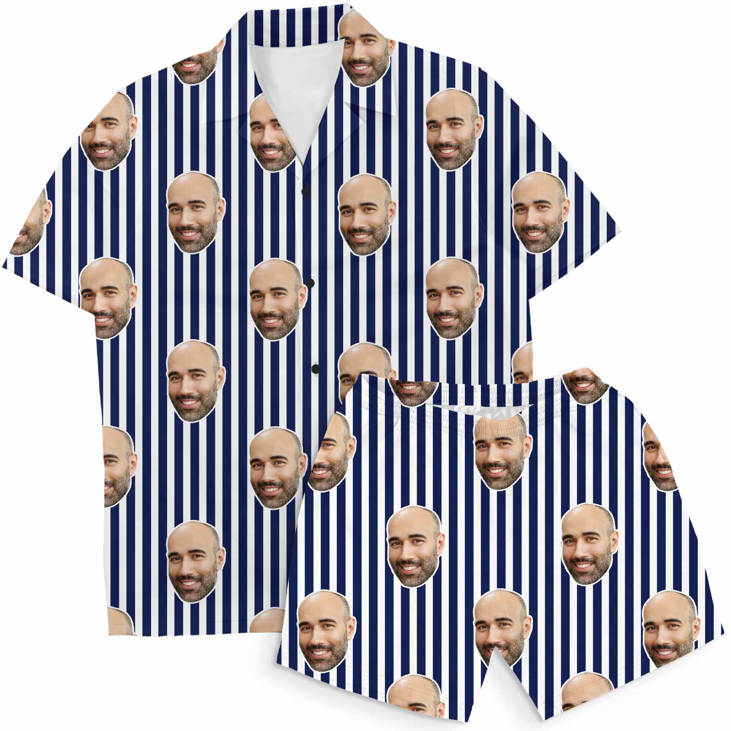 Pin Stripe Personalised Hawaiian Shirt Shorts Set