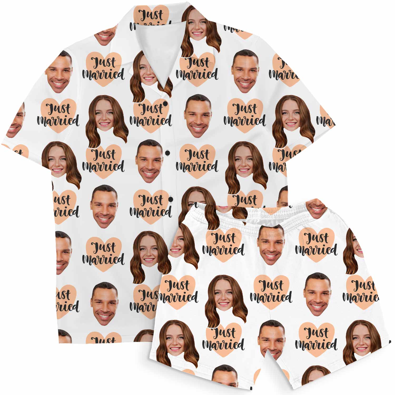 Just Married Personalised Hawaiian Shirt Shorts Set