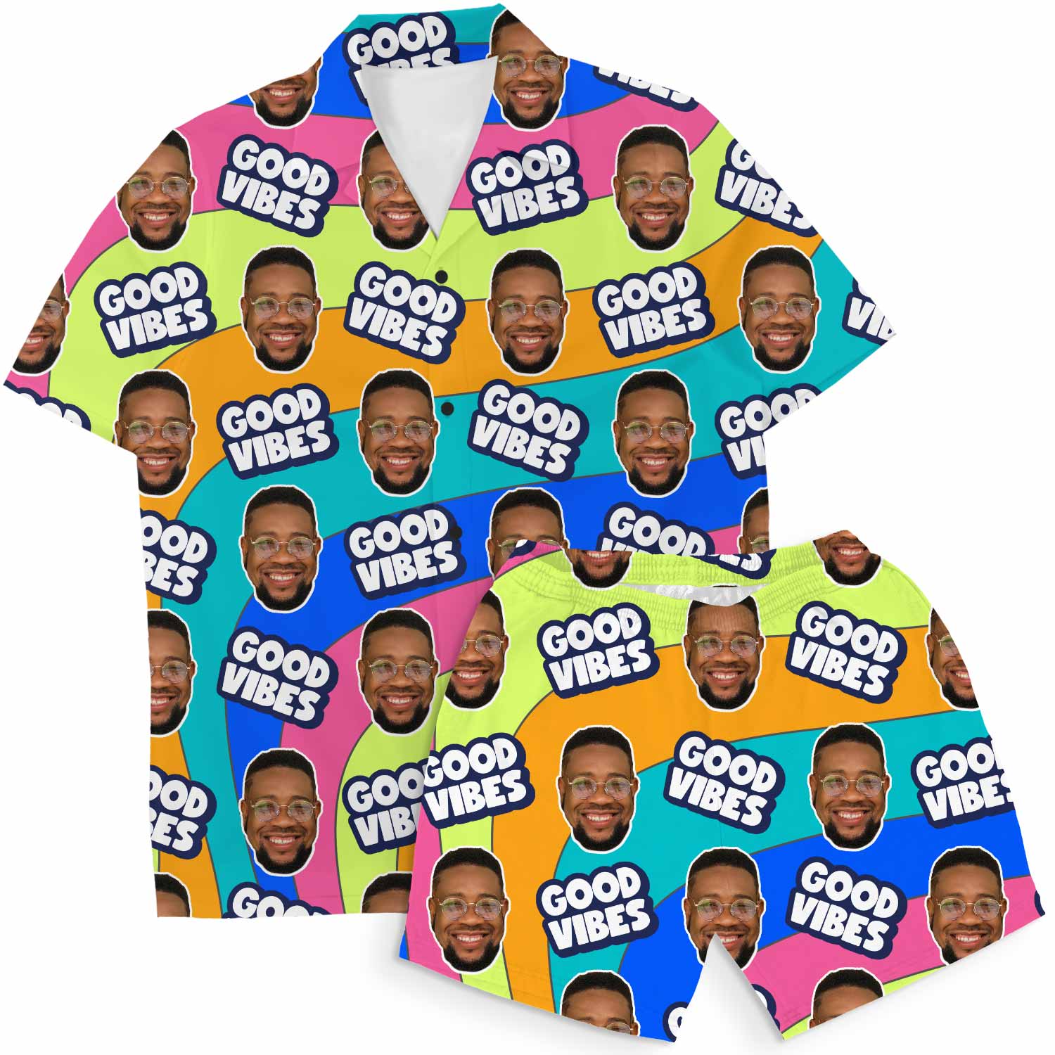 Good Vibes Personalised Hawaiian Shirt Shorts Set