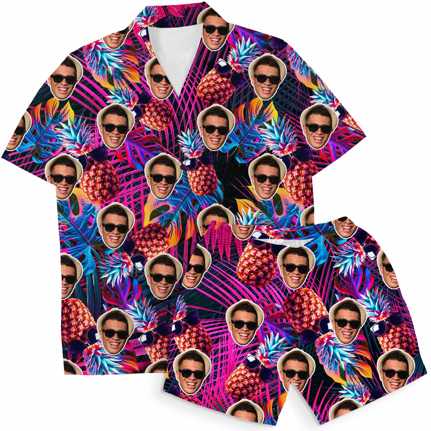 Funky Pineapples Personalised Hawaiian Shirt Shorts Set