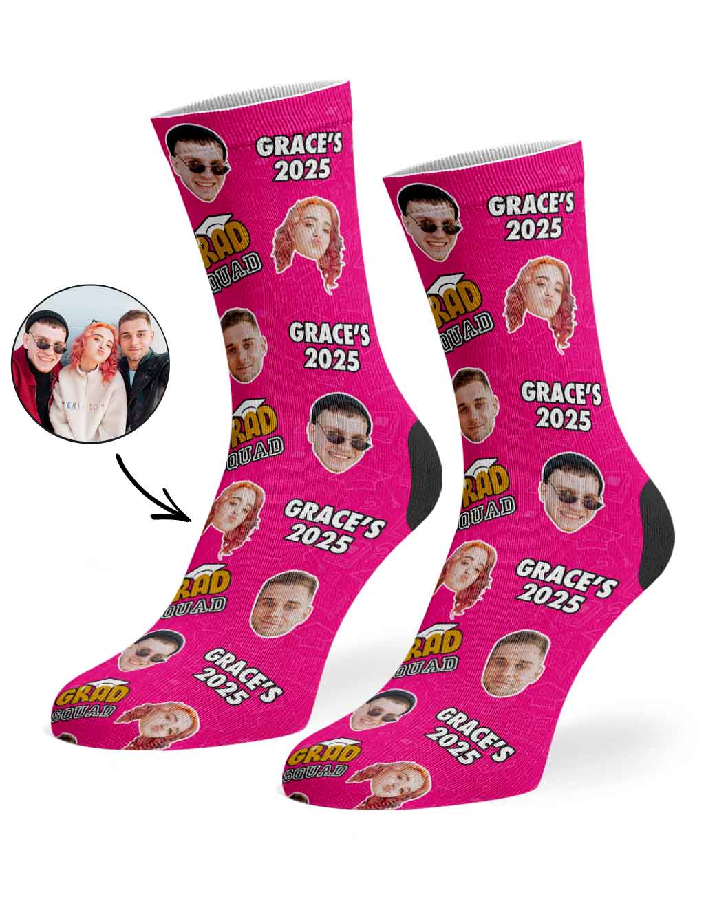 Personalised Grad Squad Socks With Your Name & Faces