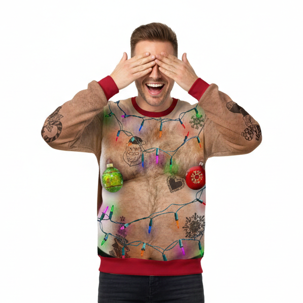 Hairy Fat Man Funny Christmas Lights Jumper
