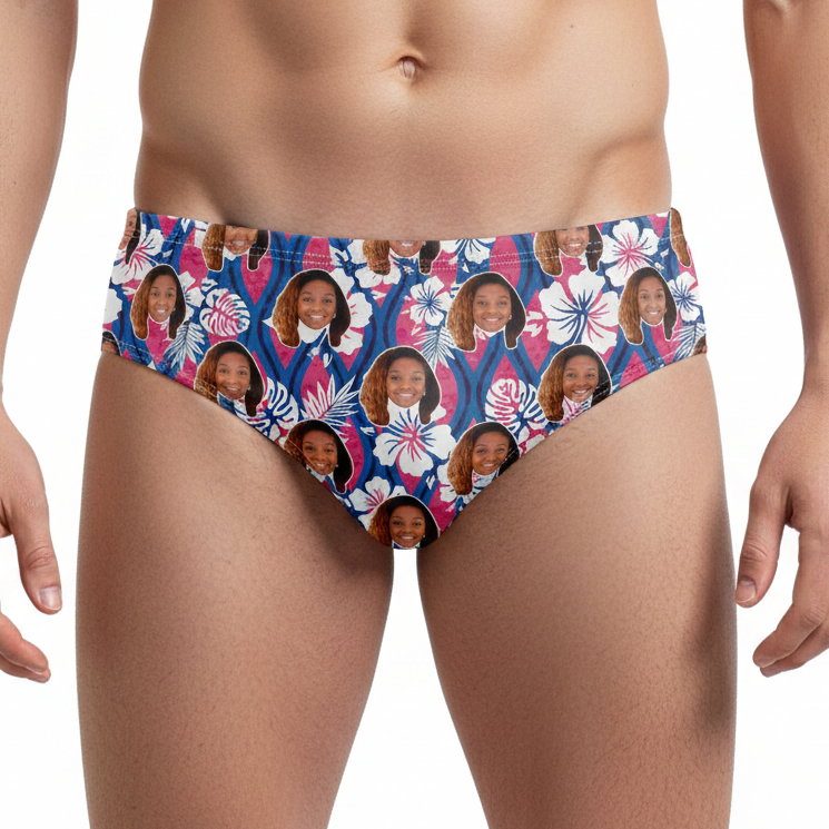 Hibiscus Hawaiian Face Pattern Swim Trunks