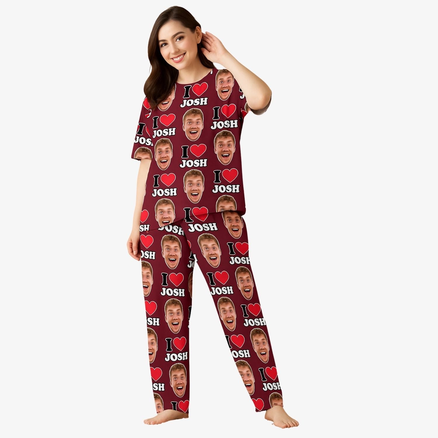 Women's I Heart your custom Name & photo of your Face Personalised Pyjamas