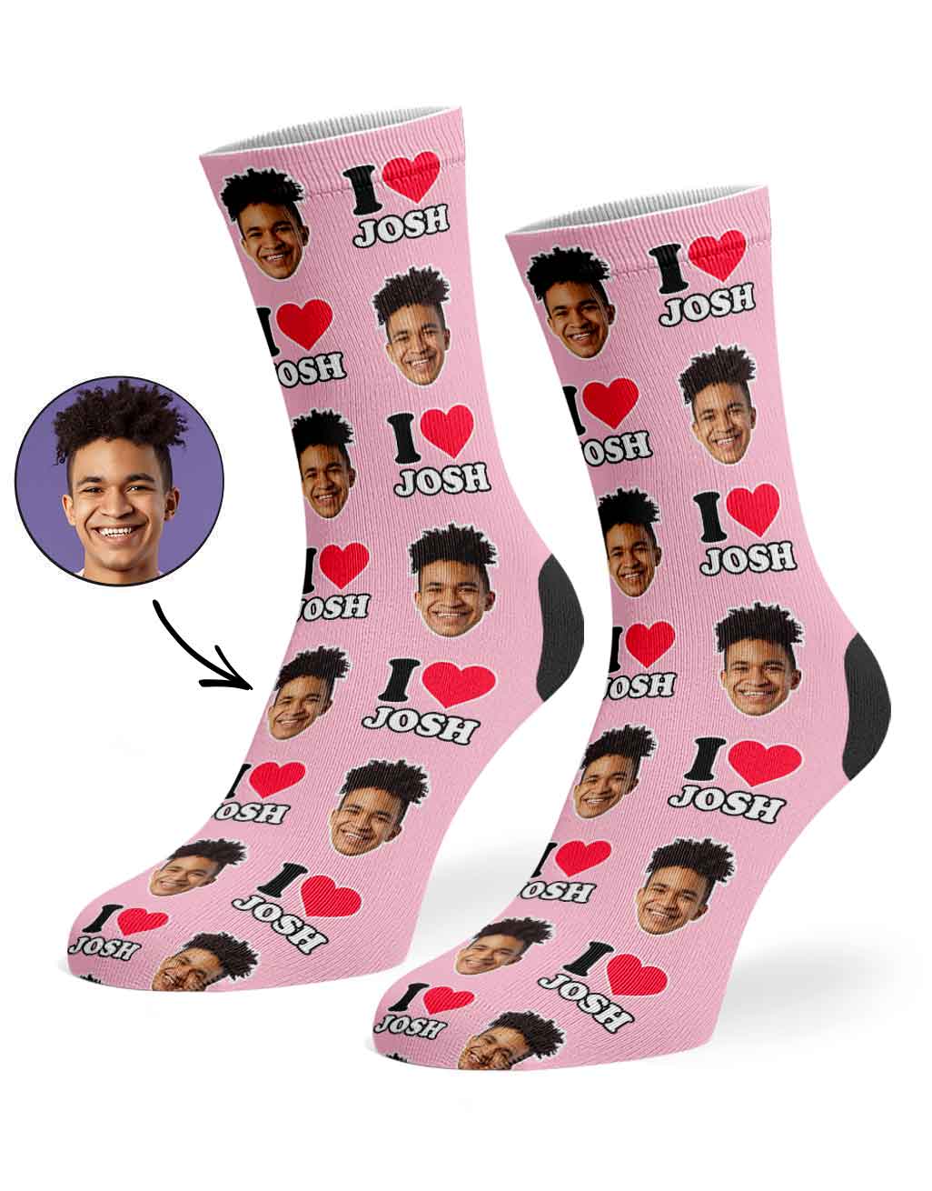 I Heart Name Socks Personalised With Your Face