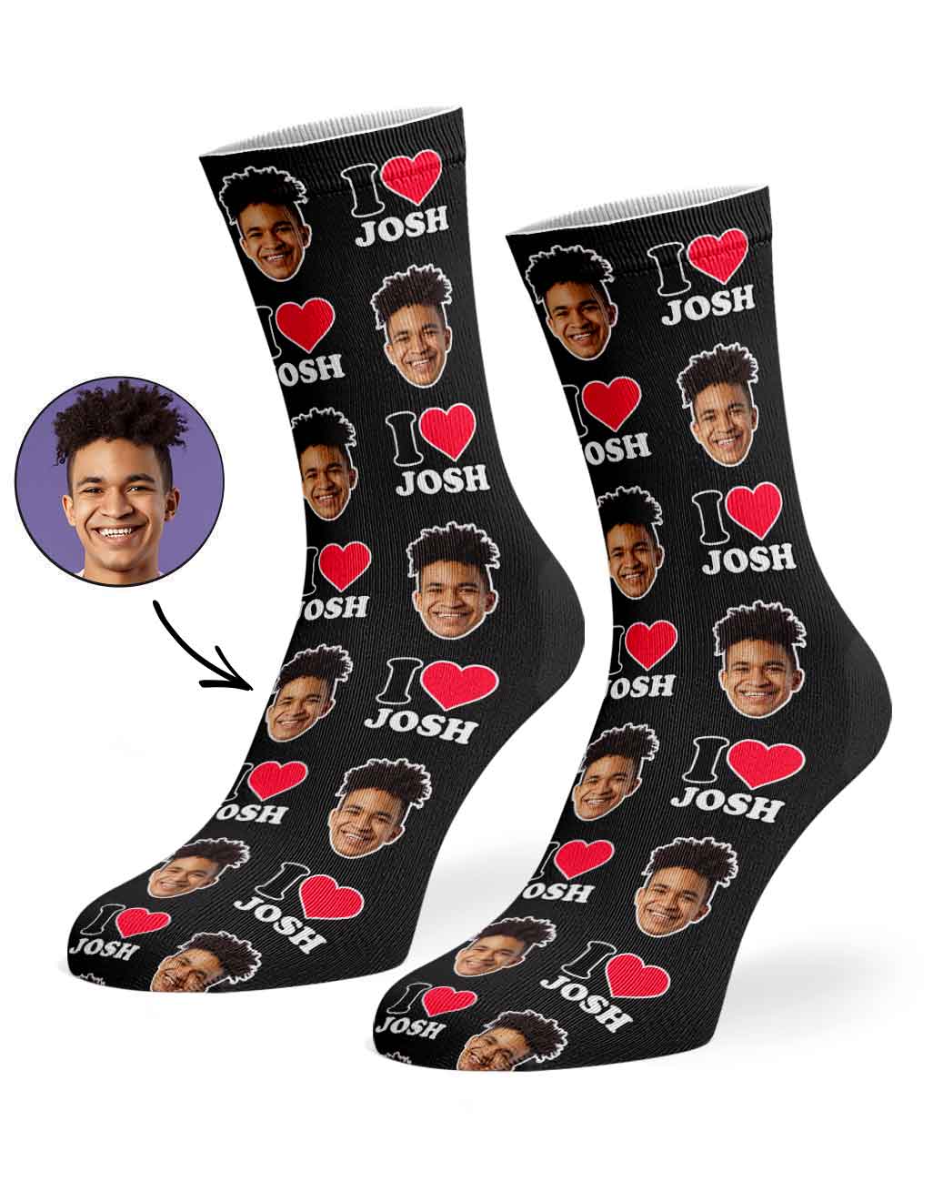I Heart Name Socks Personalised With Your Face