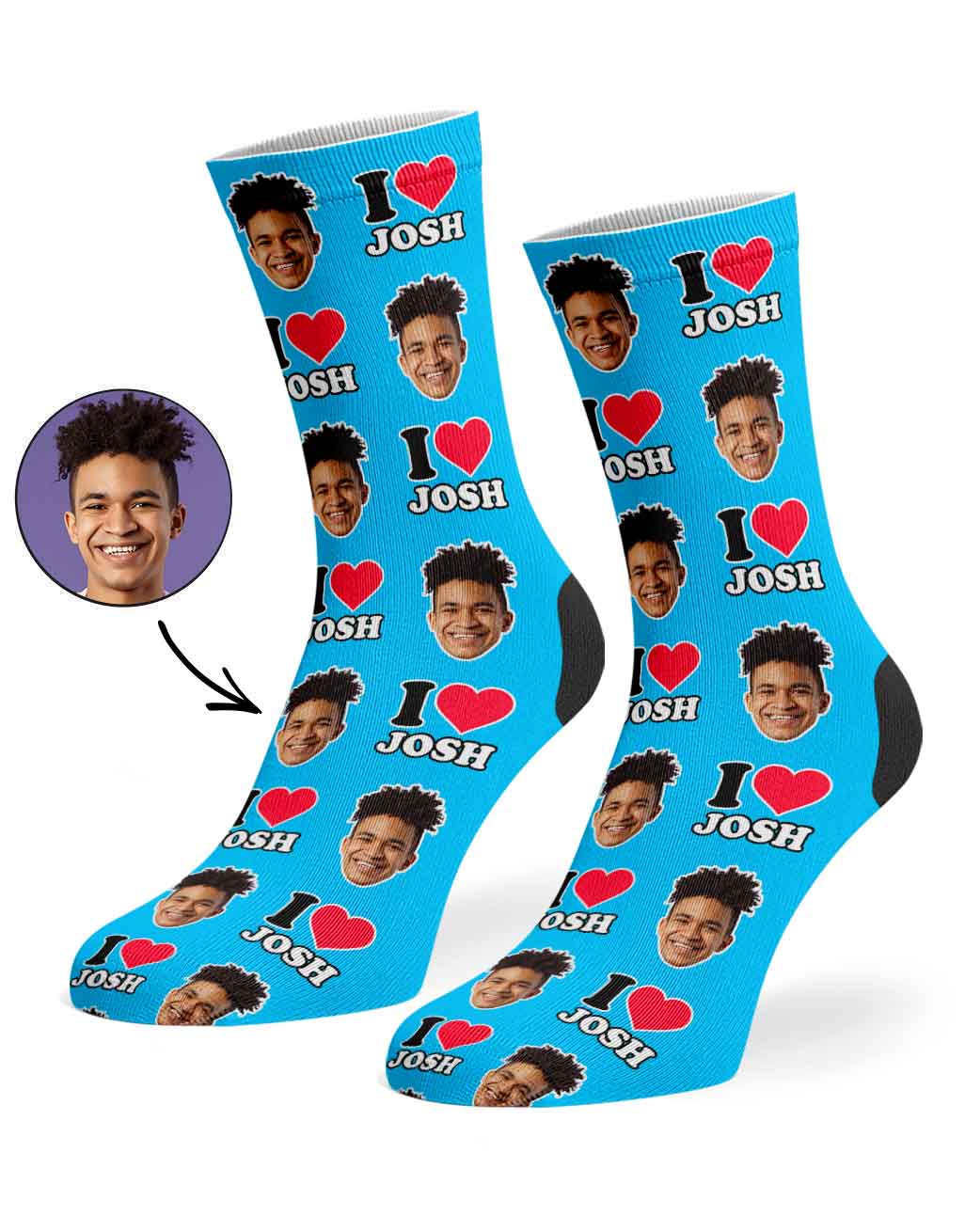 I Heart Name Socks Personalised With Your Face